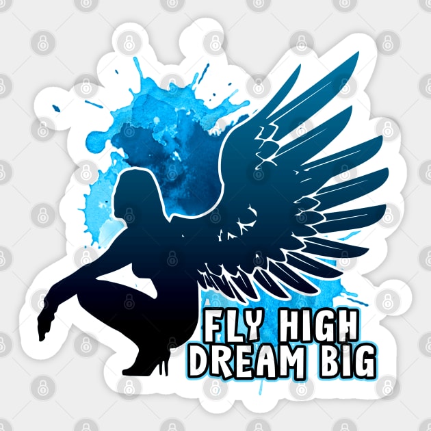 Fly High Dream Big Angel Wings Blue / Black Sticker by dnlribeiro88